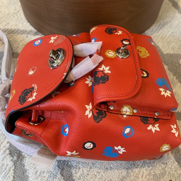 NWT Coach Mini Turnlock Women's Rucksack- Red Multicolor backpack - Picture 5 of 8